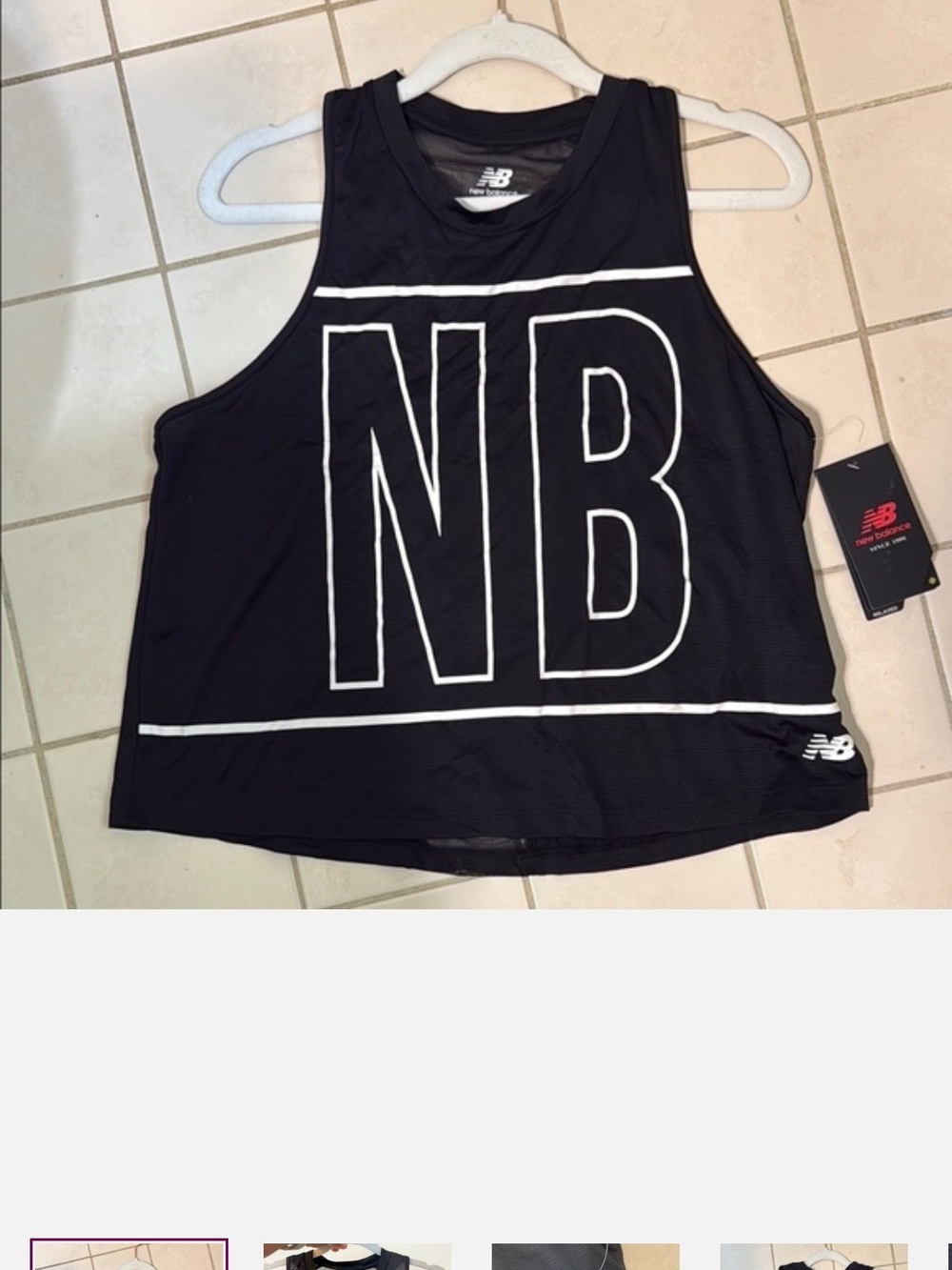 New Balance Black NB Logo Cropped Tank Top